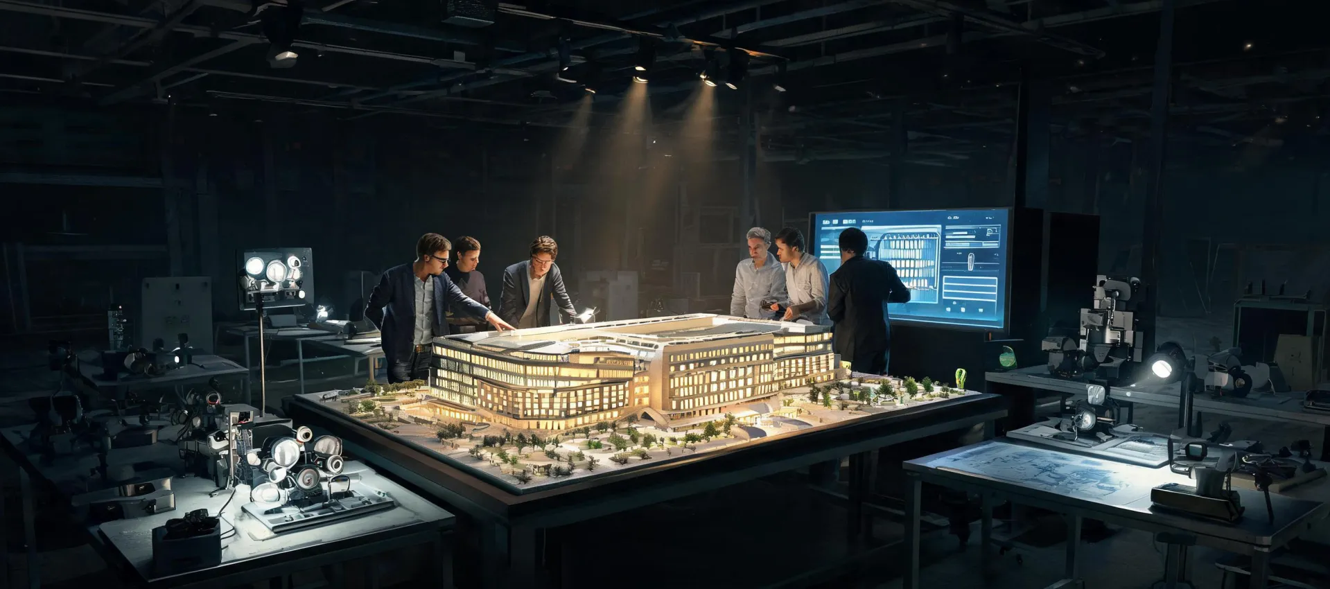 Architectural lighting studio and illuminated scale model